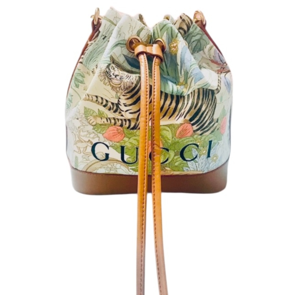 Gucci Upcycled Tiger Dustbag Shoulder Bag with Leather Trim - Picture 2 of 12